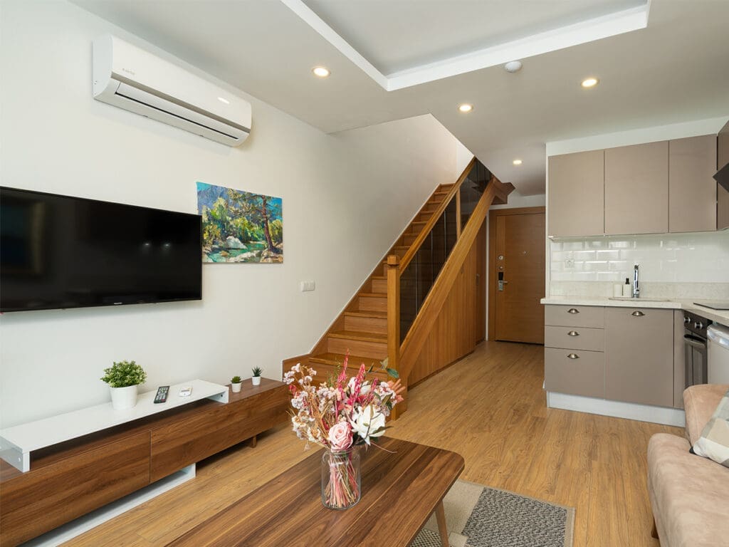 open plan american kitchen in duplex suite